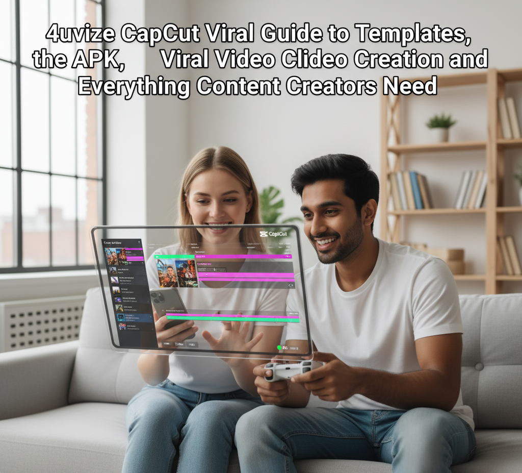 Two content creators using a digital interface, representing the 4uvize CapCut Viral guide for templates and video editing.