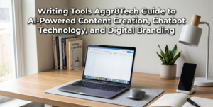 Writing Tools Aggr8Tech on an desk for content creation and gaming research